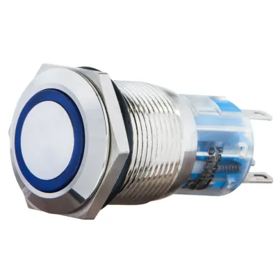 Кнопка металева пласка з підсвічуванням, 1NO+1NC, TYJ 19-271 синя 24V. (A0140010143)