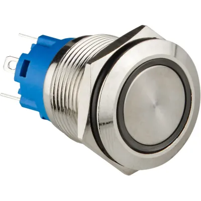 Кнопка металева пласка з підсвічуванням, 1NO+1NC, TYJ 19-271 синя 12V. (A0140010250)