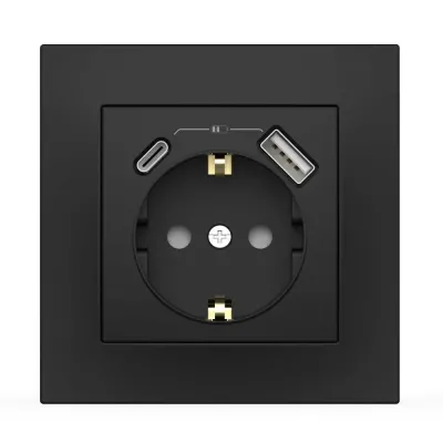 Розетка ELBI VEGA чорний мат 1-а з заземленням + 2USB (Type C+A) 2A (510-014800-334)