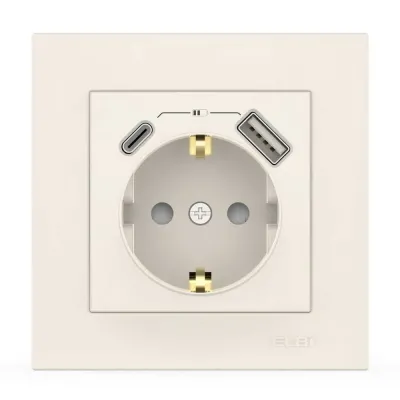 Розетка ELBI VEGA біла 1-а з заземленням + 2USB (Type C+A) (510-010200-334)