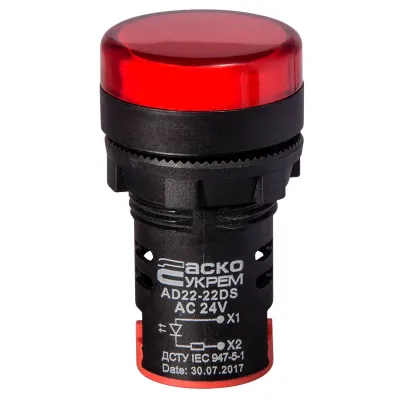 Сигнальна арматура АСКО-УКРЕМ AD22-22DS червона 24V АC/DC (A0140030047)