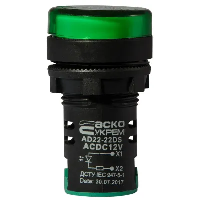 Сигнальна арматура АСКО-УКРЕМ AD22-22DS зелена 12V АC/DC (A0140030162)