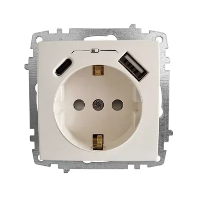 Розетка ELBI ZENA біла 1-на з заземленням + 2USB ( Type C+A ) без рамки (609-010200-334)