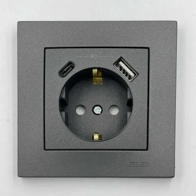 Розетка ELBI VEGA антрацит матовий 1-на з/з + 2USB (Type C+A) (510-016700-334)
