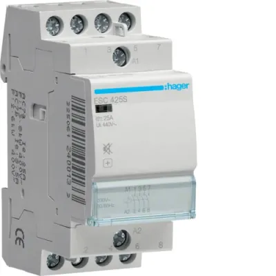 Контактор модульний безшумний Hager 4p 25A 4NO 230B AC (ESC425S)