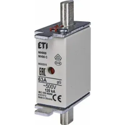 Запобіжник ножовий ETI NH-000/gG 63A 500V KOMBI (4181212)