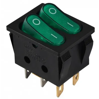 Перемикач АСКО-УКРЕМ 2 клав. зелений з підсвічуванням KCD2-5-2101N GR/B  220V (A0140040118)