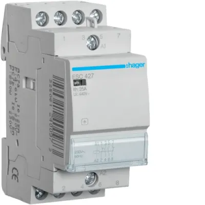 Контактор модульний Hager 4p 25A 2NO+2NC 230B AC (ESC427)