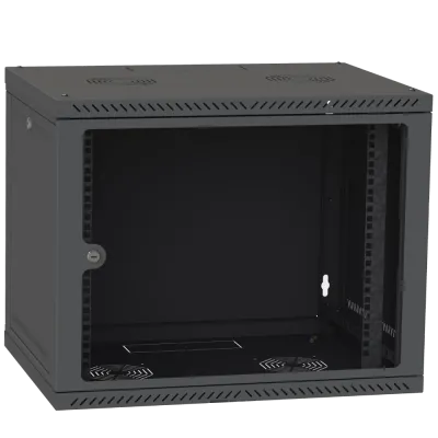 IPCOM 12U 600x450 Шафа телекомунікаційна двері скло (чорна)