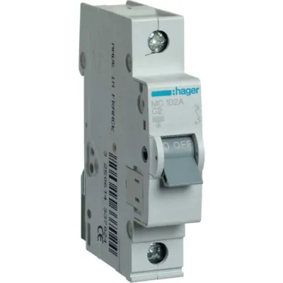 Автоматичний вимикач Hager 1P 2A C 6kA (MCN102)