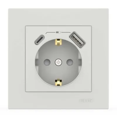 Розетка ELBI VEGA білий мат 1-на з заземленням + 2USB (Type C+A) (510-016200-334)