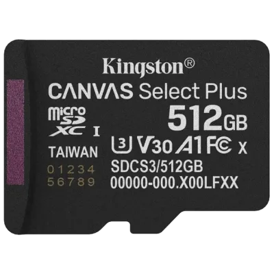 MicroSDXC 512GB UHS-I Class 10 Kingston Canvas Select Plus R150MB/s (SDCS3/512GBSP) Модуль флеш-пам'яті