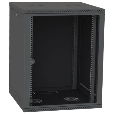 IPCOM 15U 600x600 Шафа телекомунікаційна двері скло (чорна)